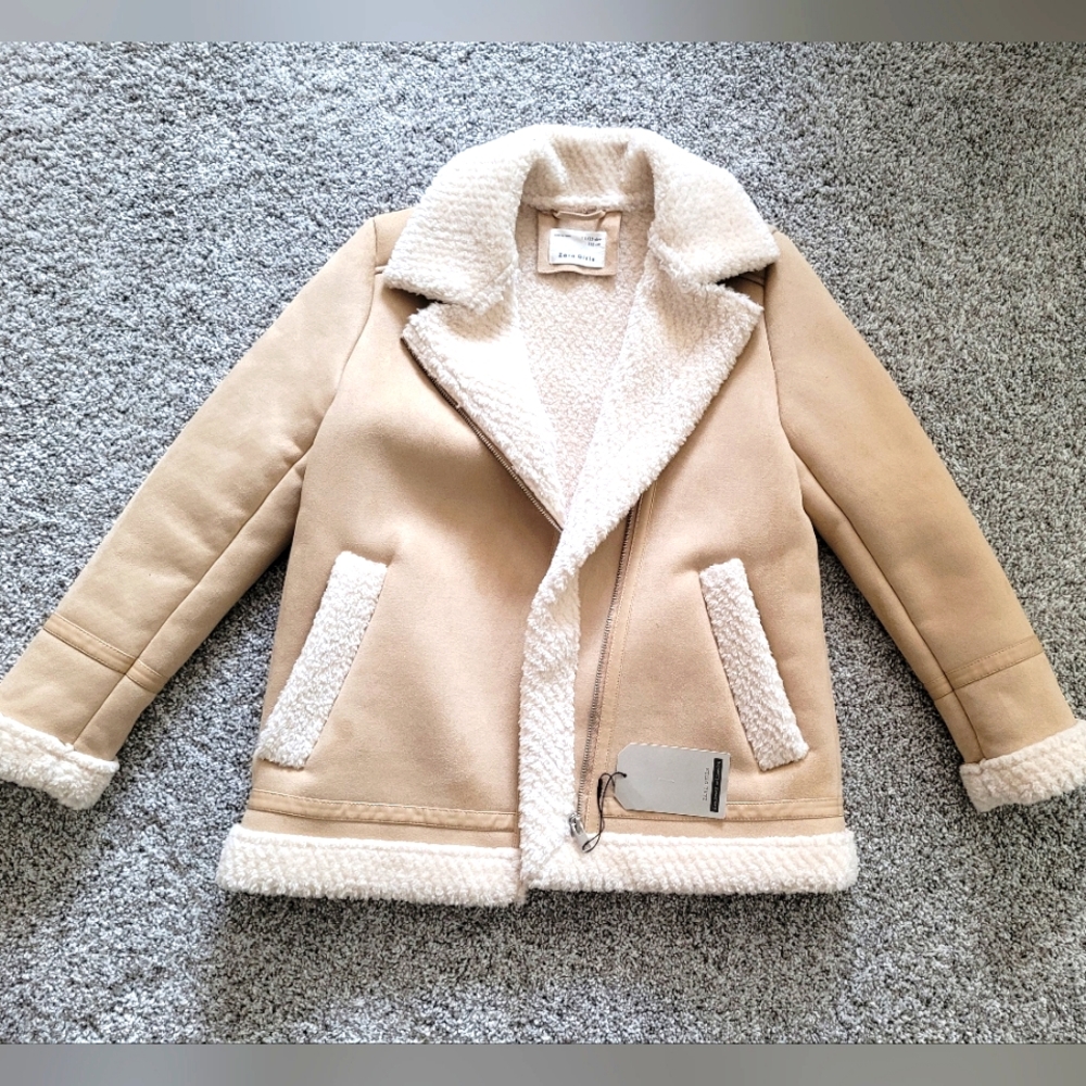 NWT Zara Girls Coat sz 11/12 in tan/cream